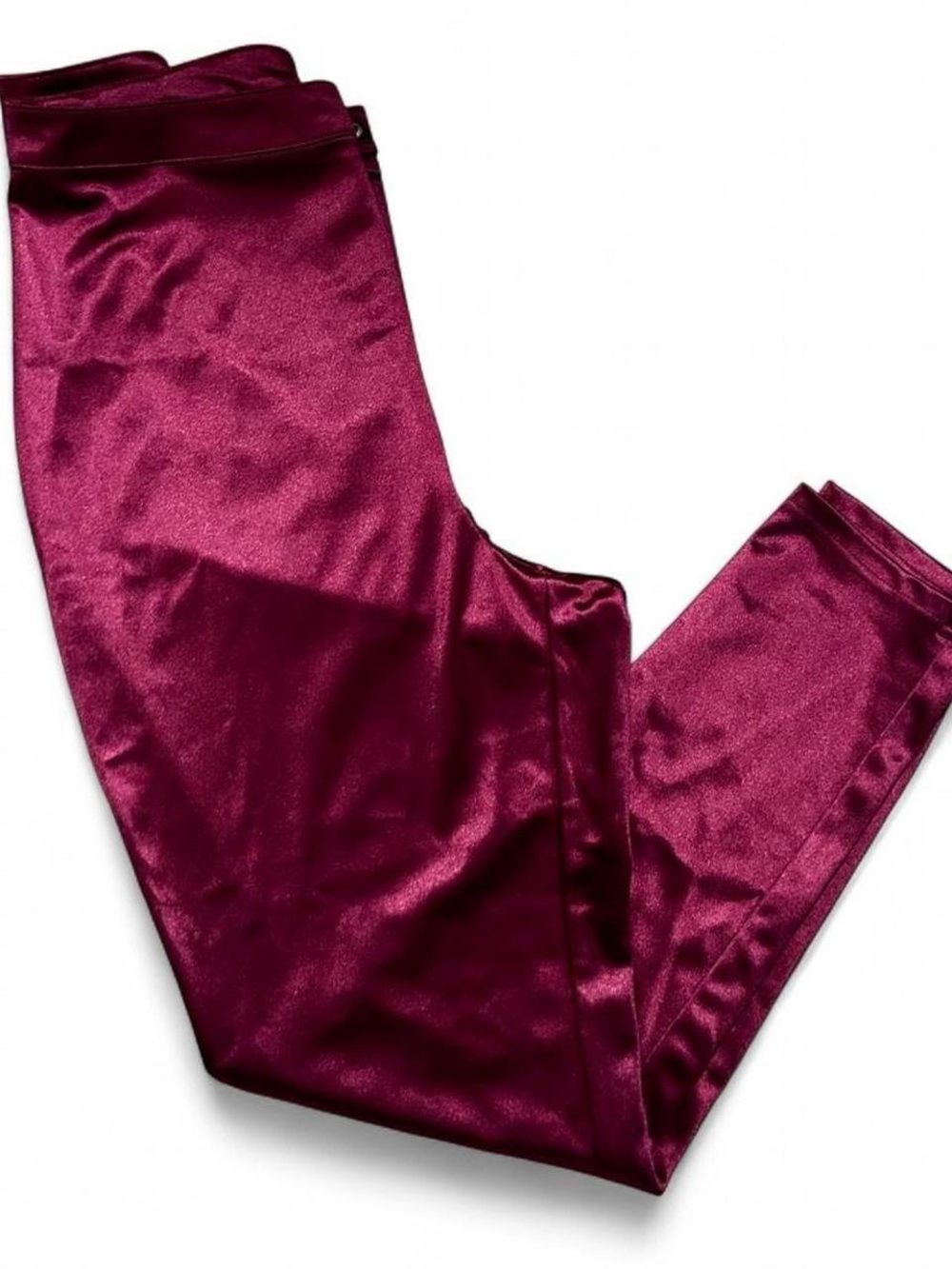 Metallic burgundy high-waisted pants